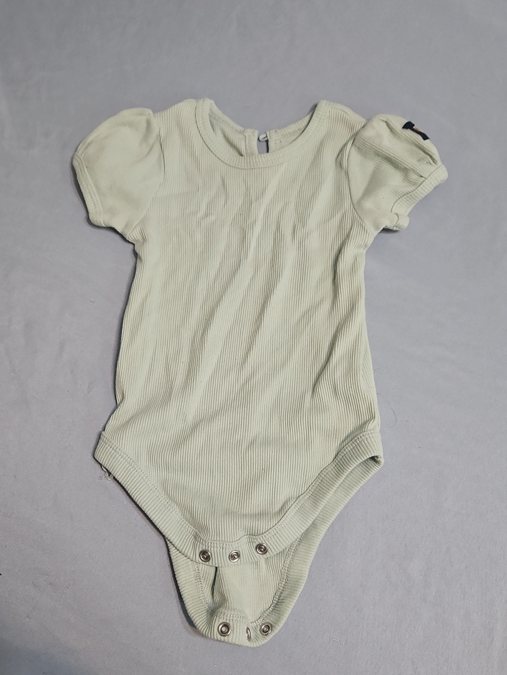 Disney Ribbed Puff-Sleeve Kids Bodysuit in Light Sage